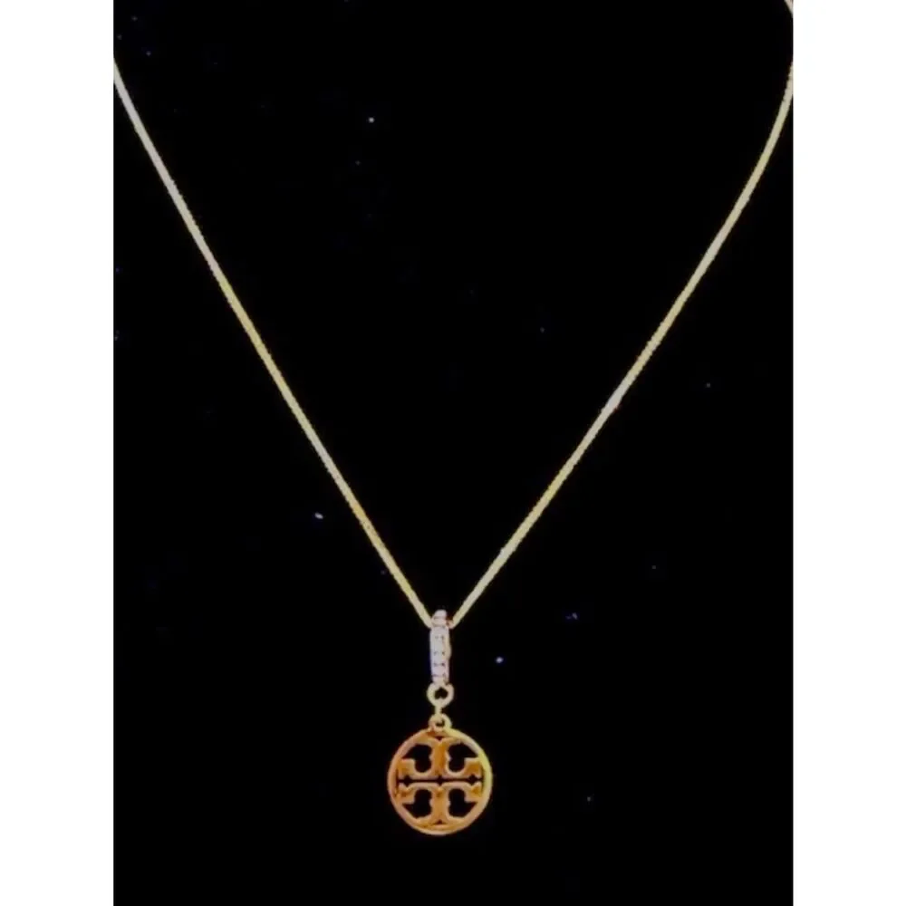 TORY BURCH 18K GOLD LOGO CHARM ITALY CHAIN NECKLACE